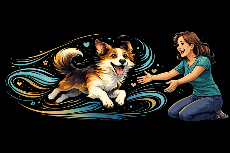 Joyful dog and her new mom